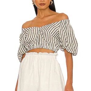 $118 NWT Sancia “Mara” Off-Shoulder Crop Top in Charonia Stripe Sz X-Large